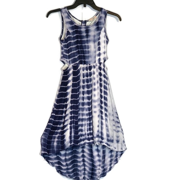 Truly Me Kids’ Tie Dye High-Low Tank Dress in Blue Multi - Picture 3 of 13
